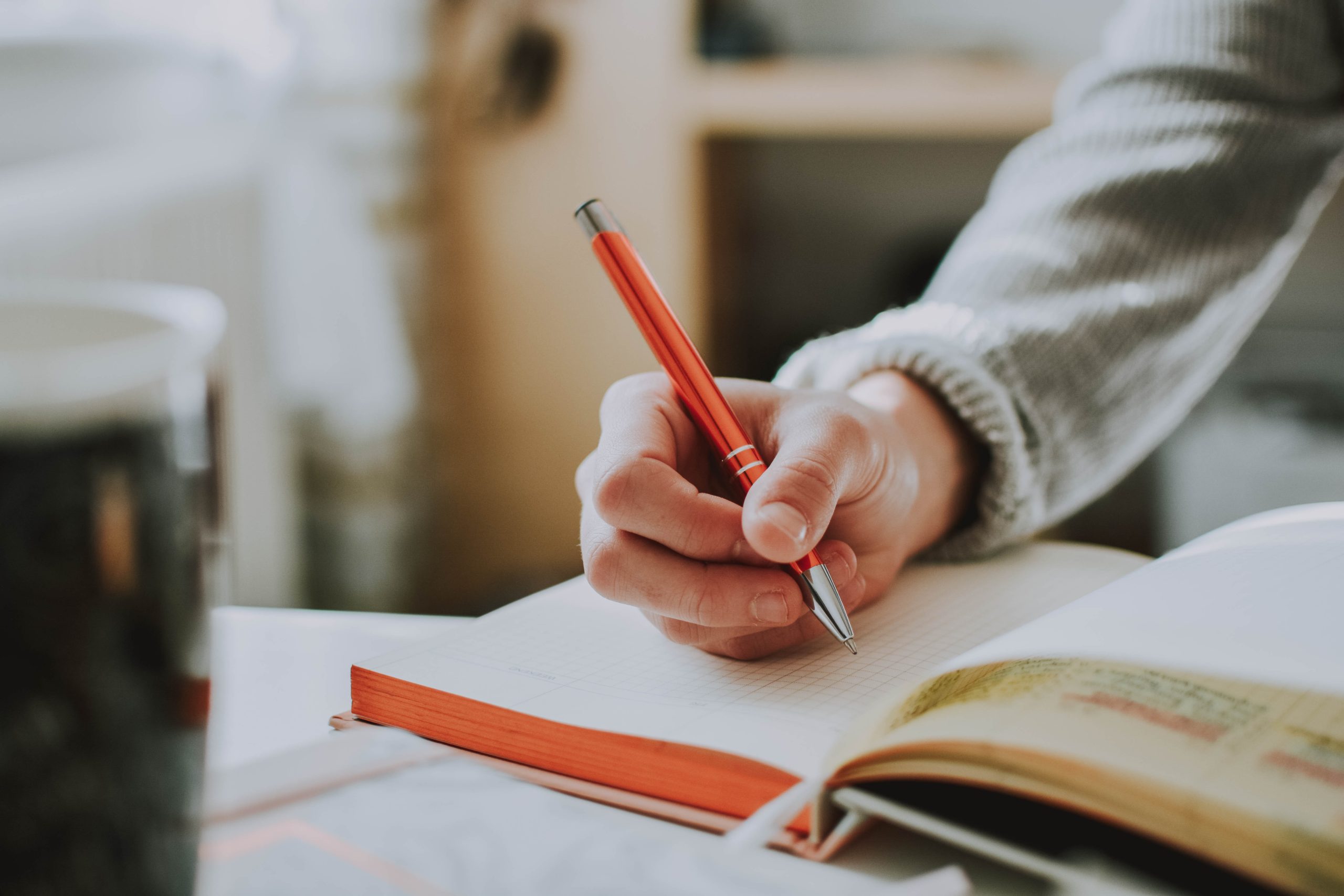 Hand writing in a journal